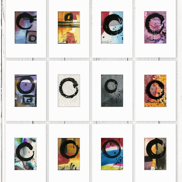 12 Enso paintings, Zen Circle abstract Original  - Enso Collection 14 - Picture 1 of 16